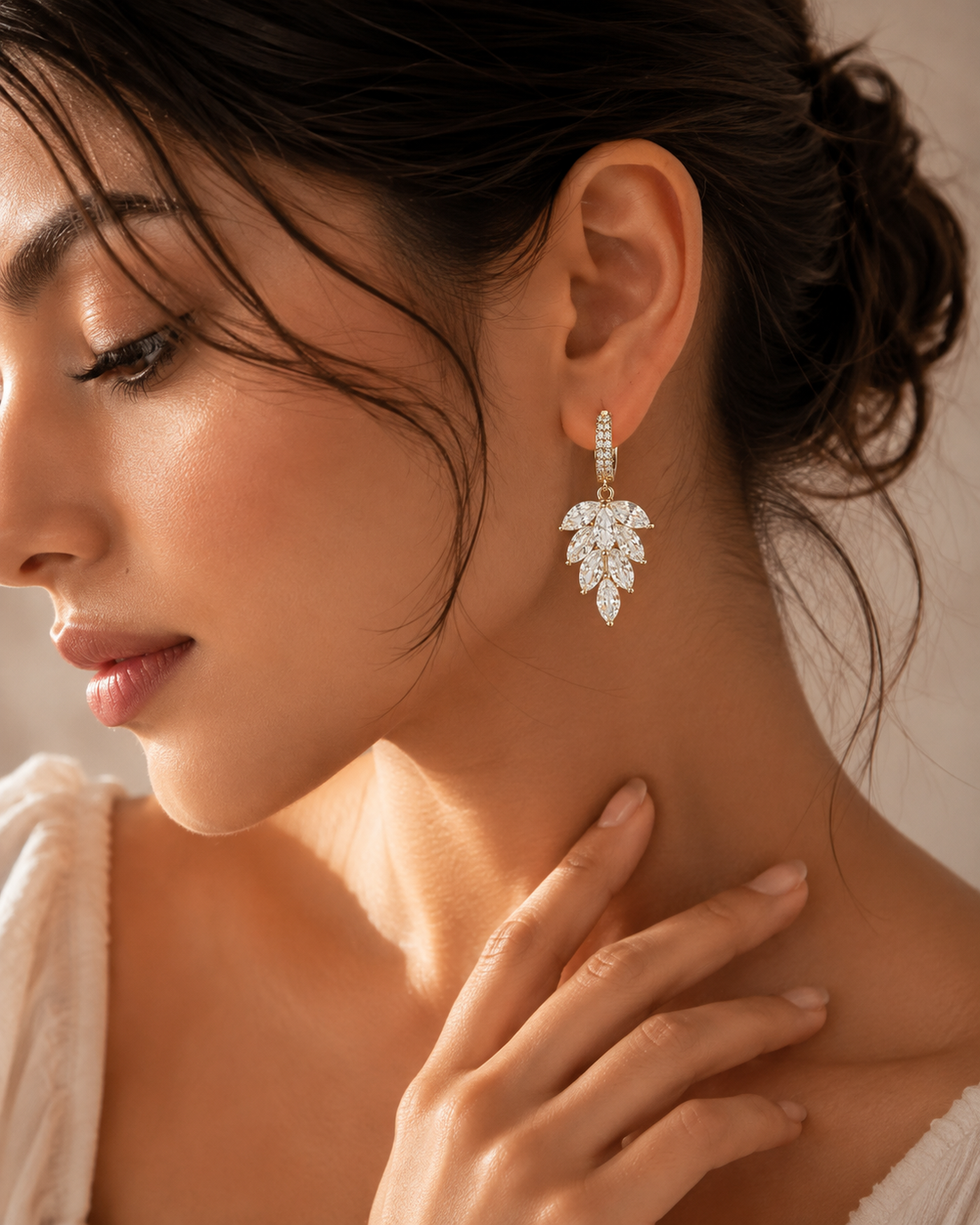 Diamond Leaf Drop Huggie Earrings