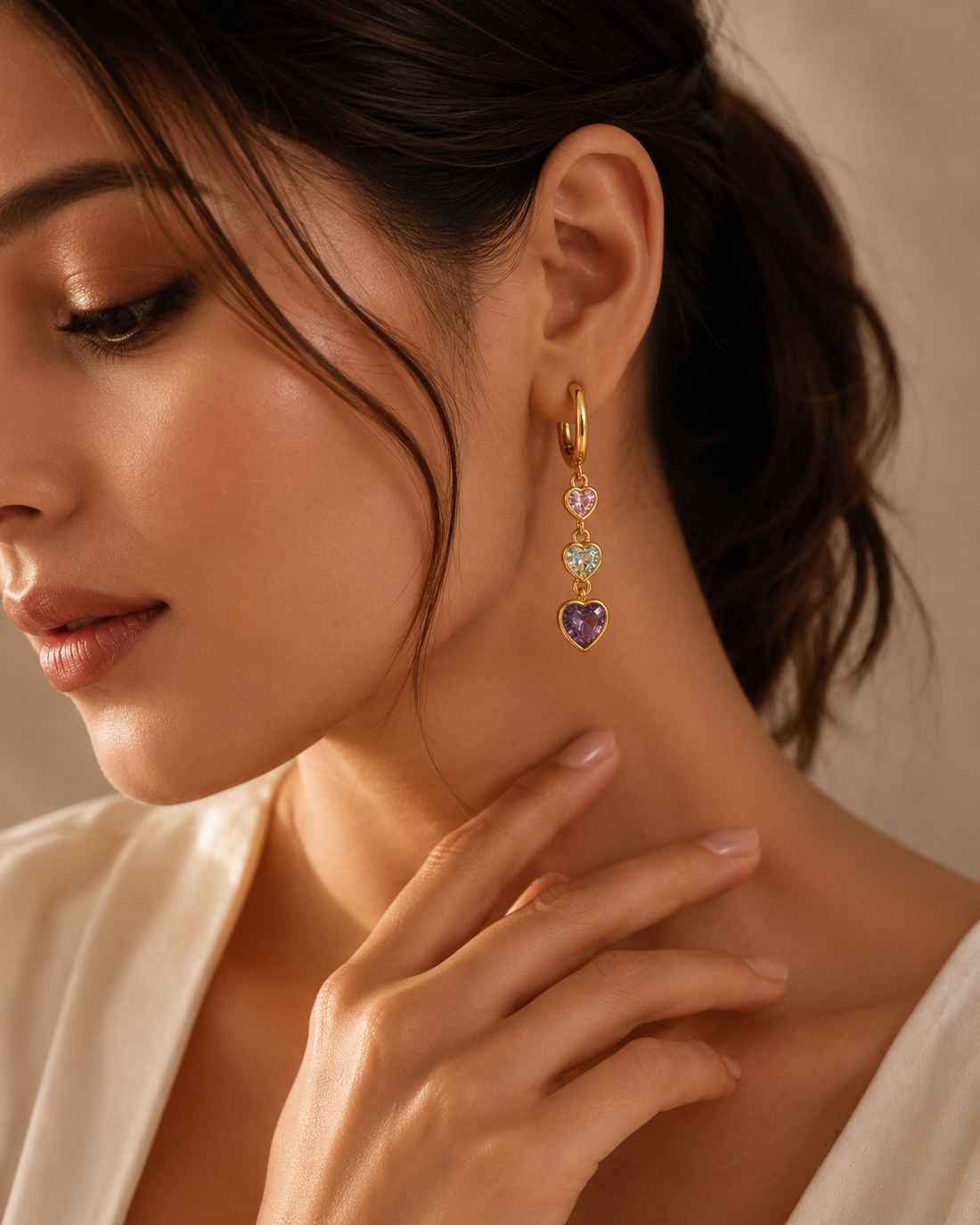 Multicolour Heart Charm Drop Earrings