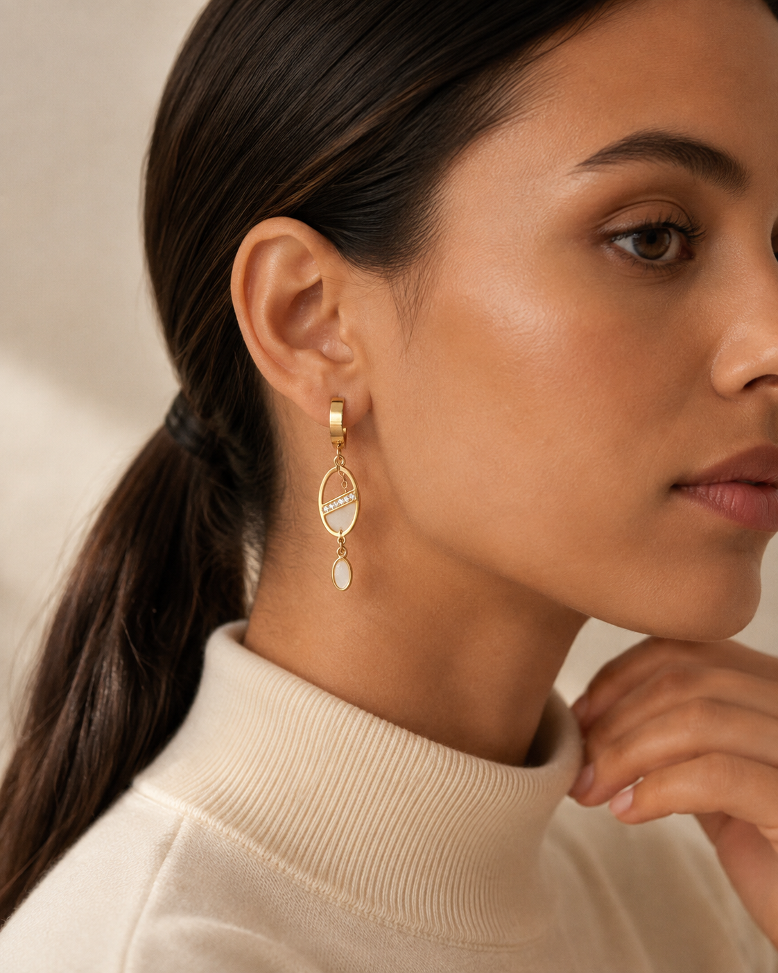 Ivory Luxe Oval Drop Earrings