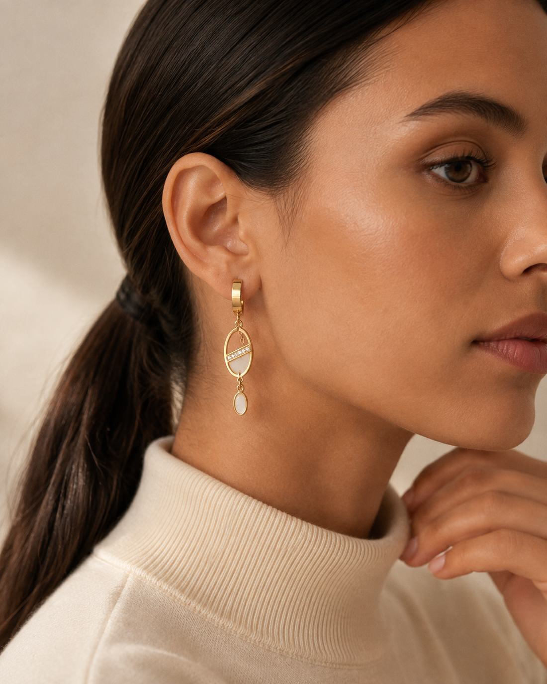 Ivory Luxe Oval Drop Earrings
