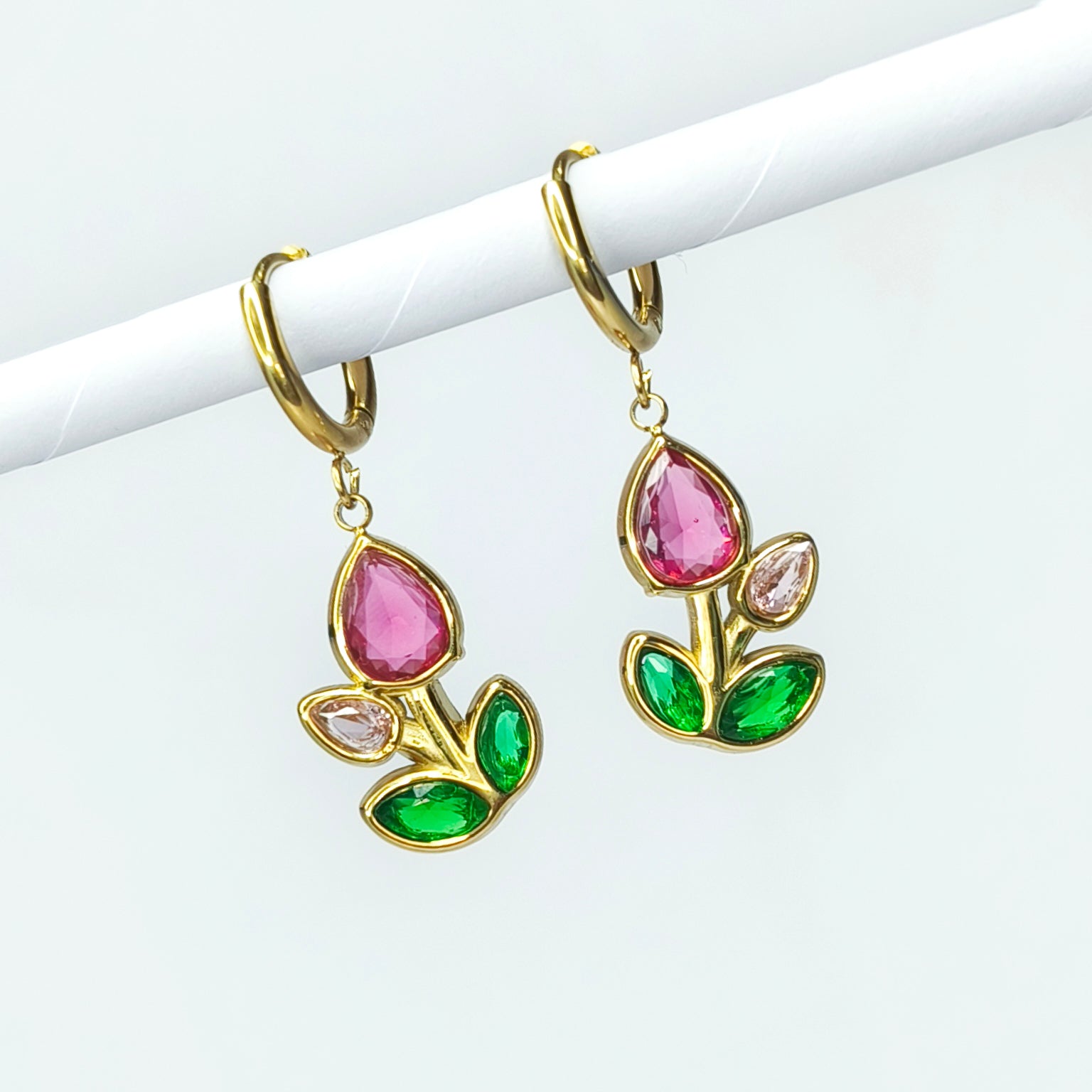Pink Tulip Floral Drop Earrings
