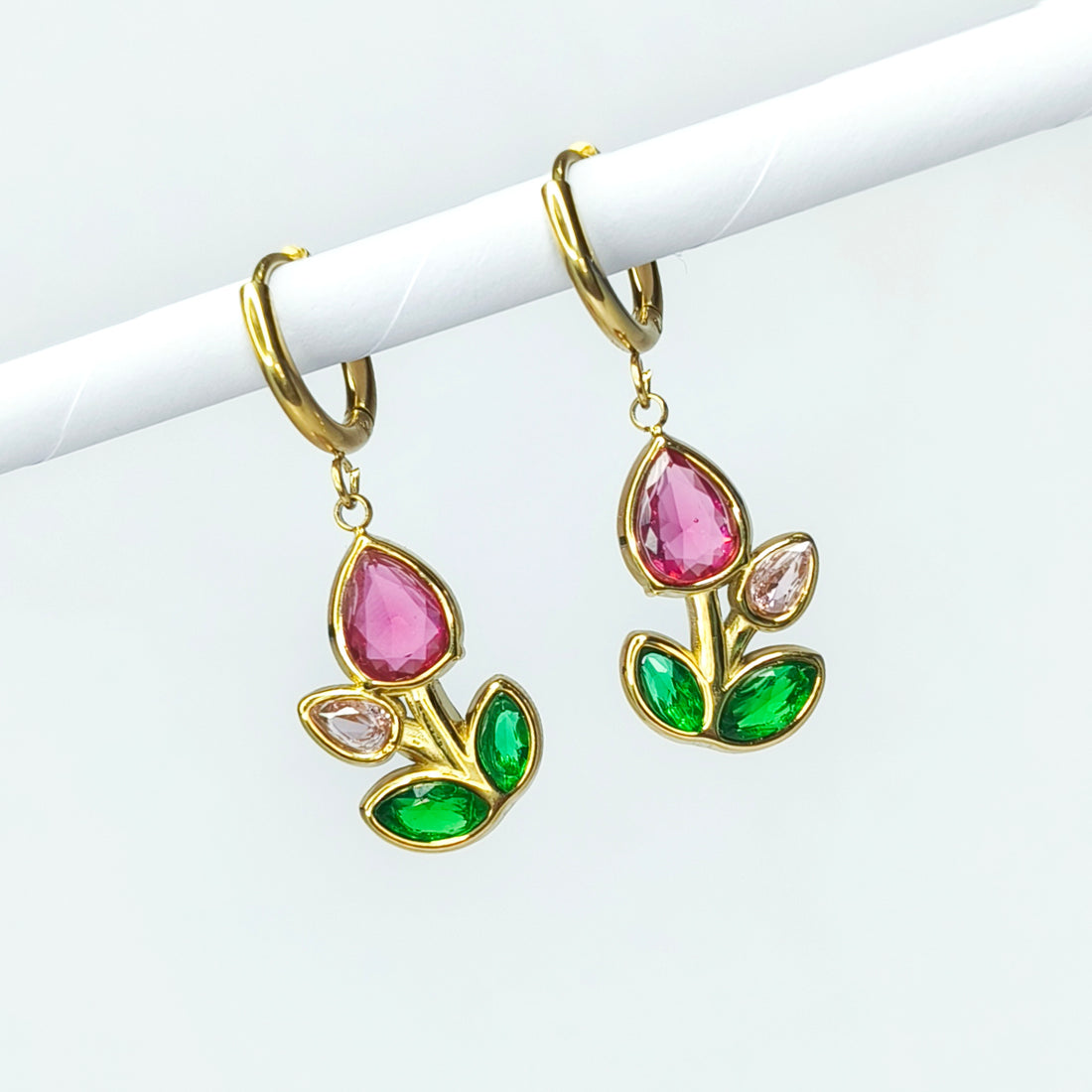 Pink Tulip Floral Drop Earrings