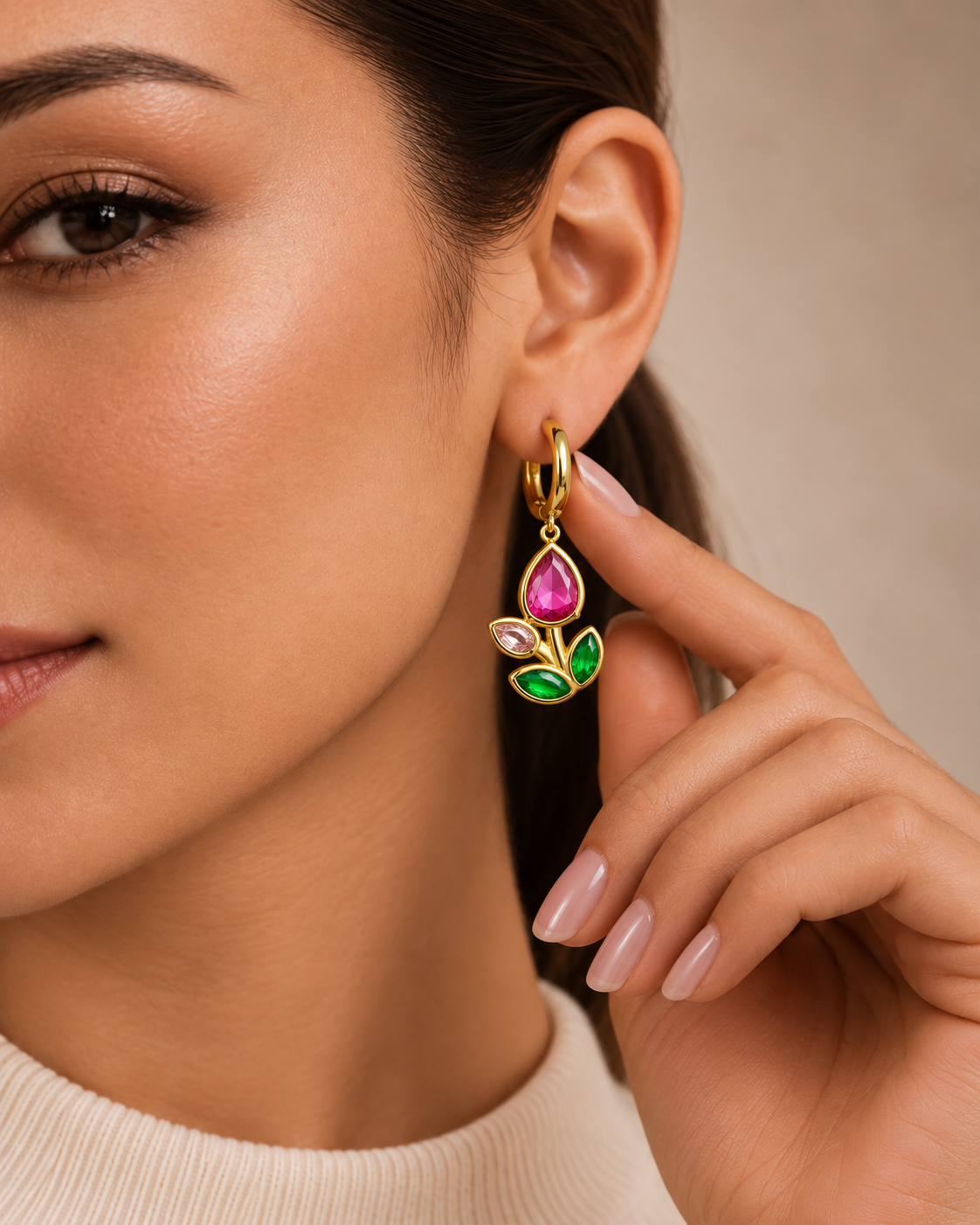 Pink Tulip Floral Drop Earrings
