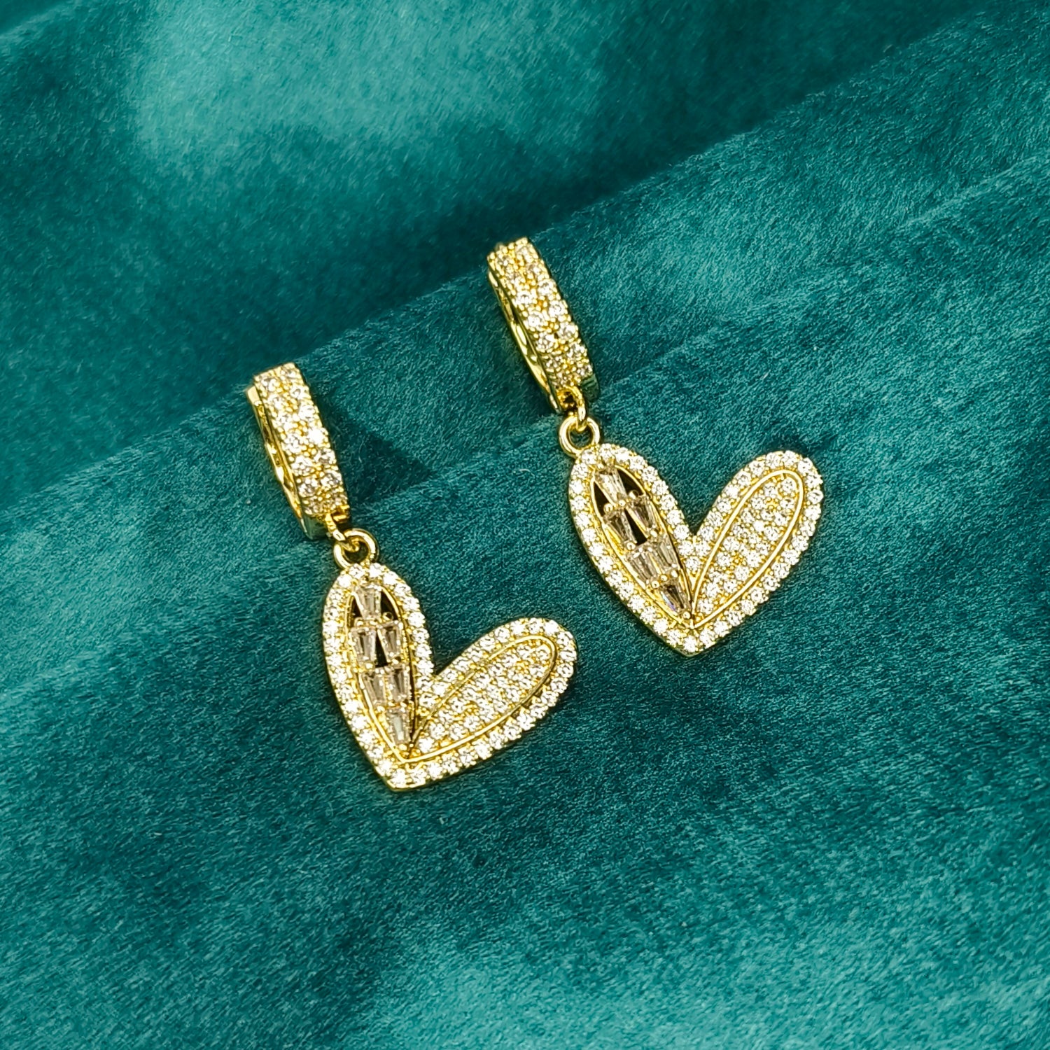 Golden Crystal Heart Drop Earrings