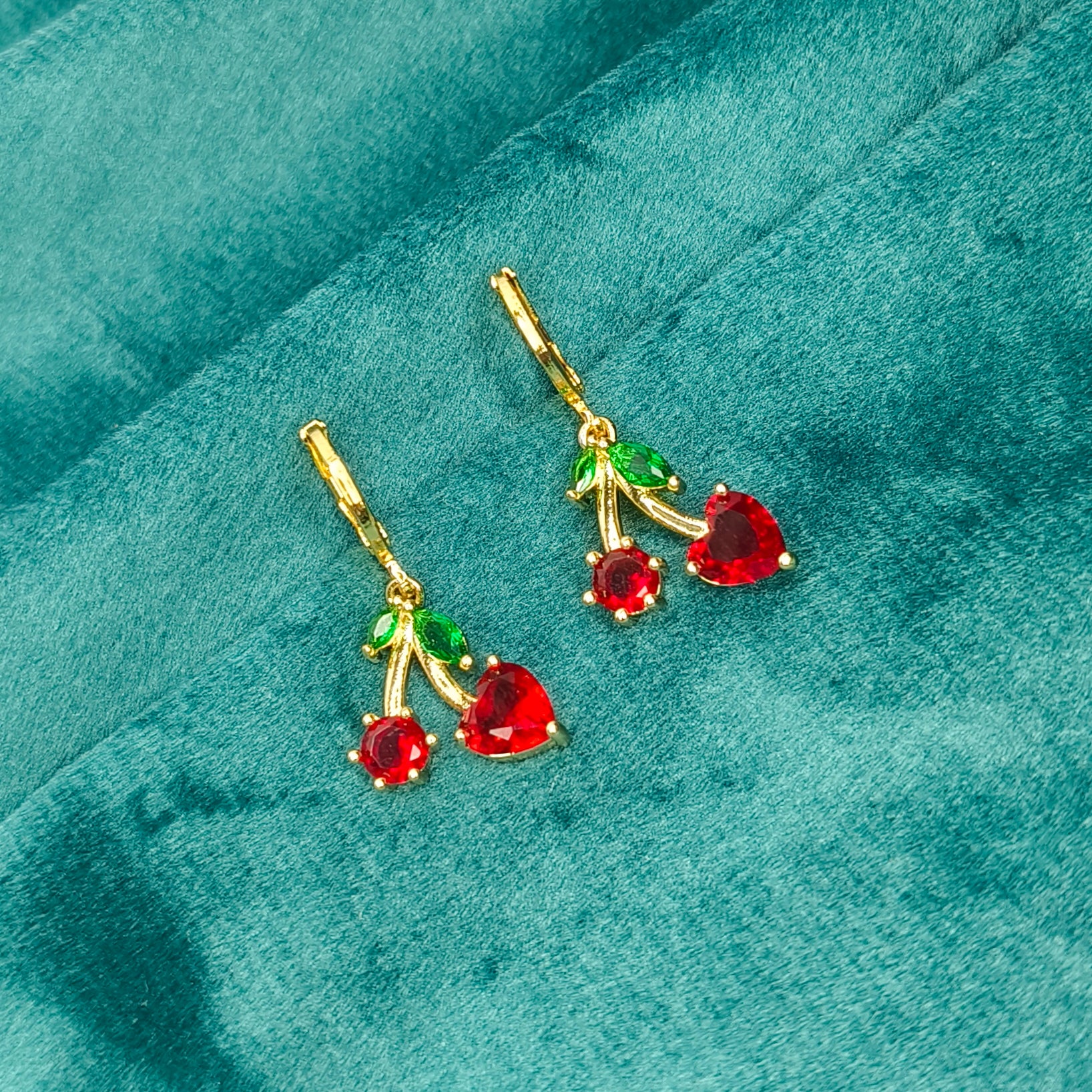 Ruby Cherry Charm Drop Earrings