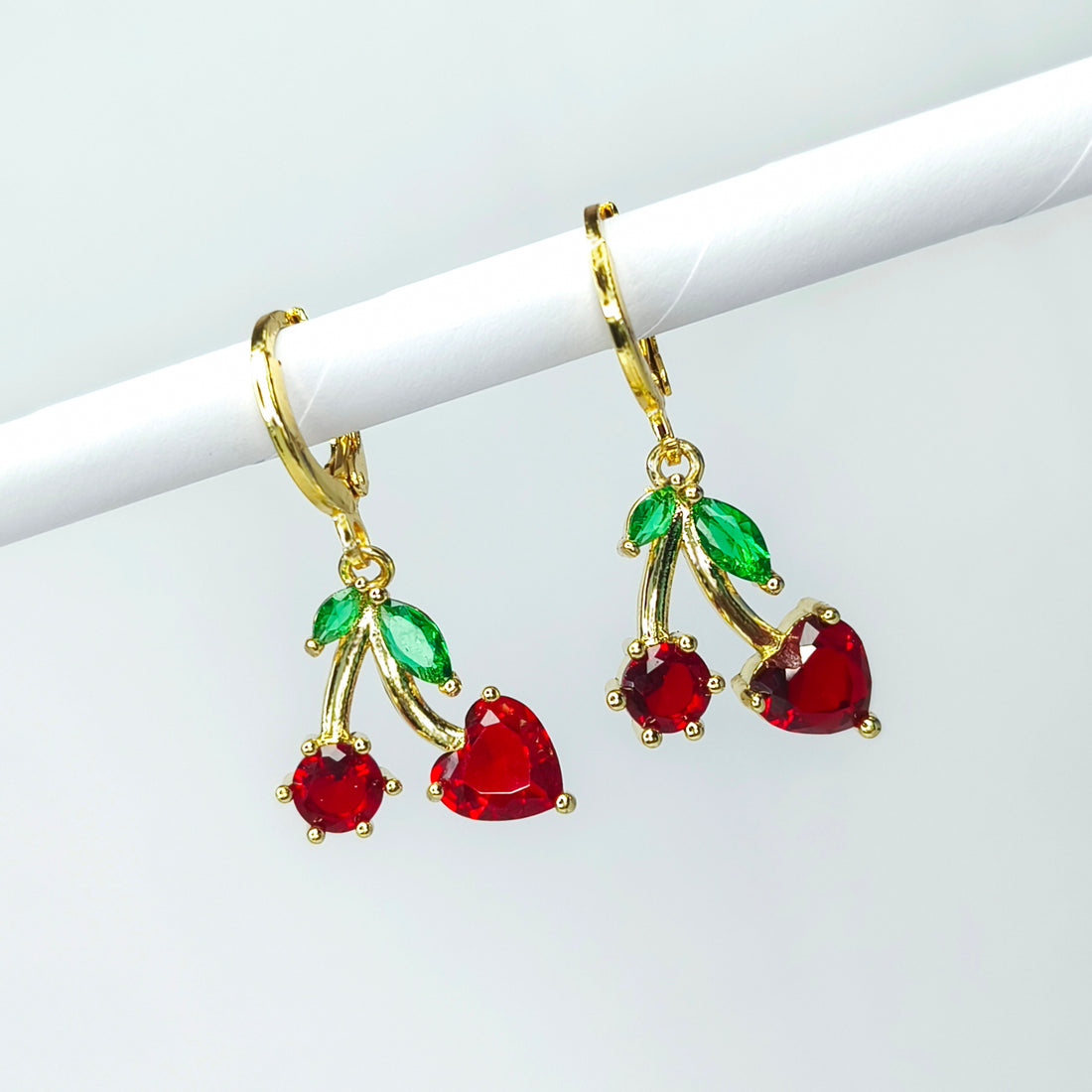 Ruby Cherry Charm Drop Earrings