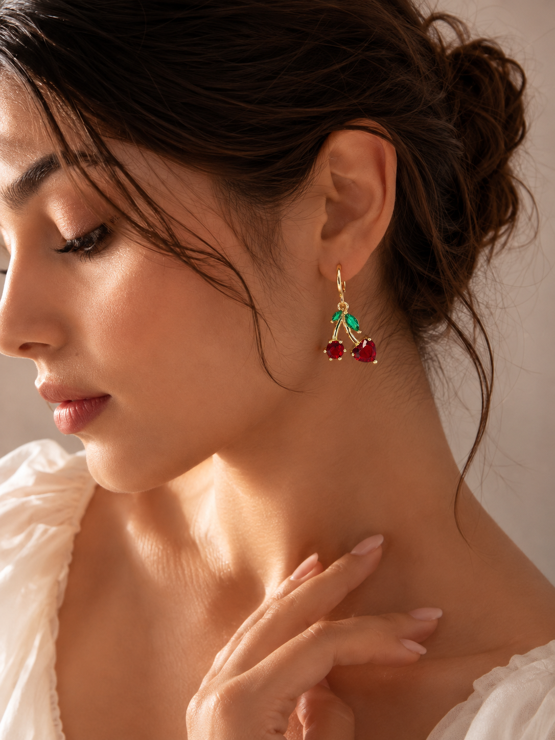 Ruby Cherry Charm Drop Earrings