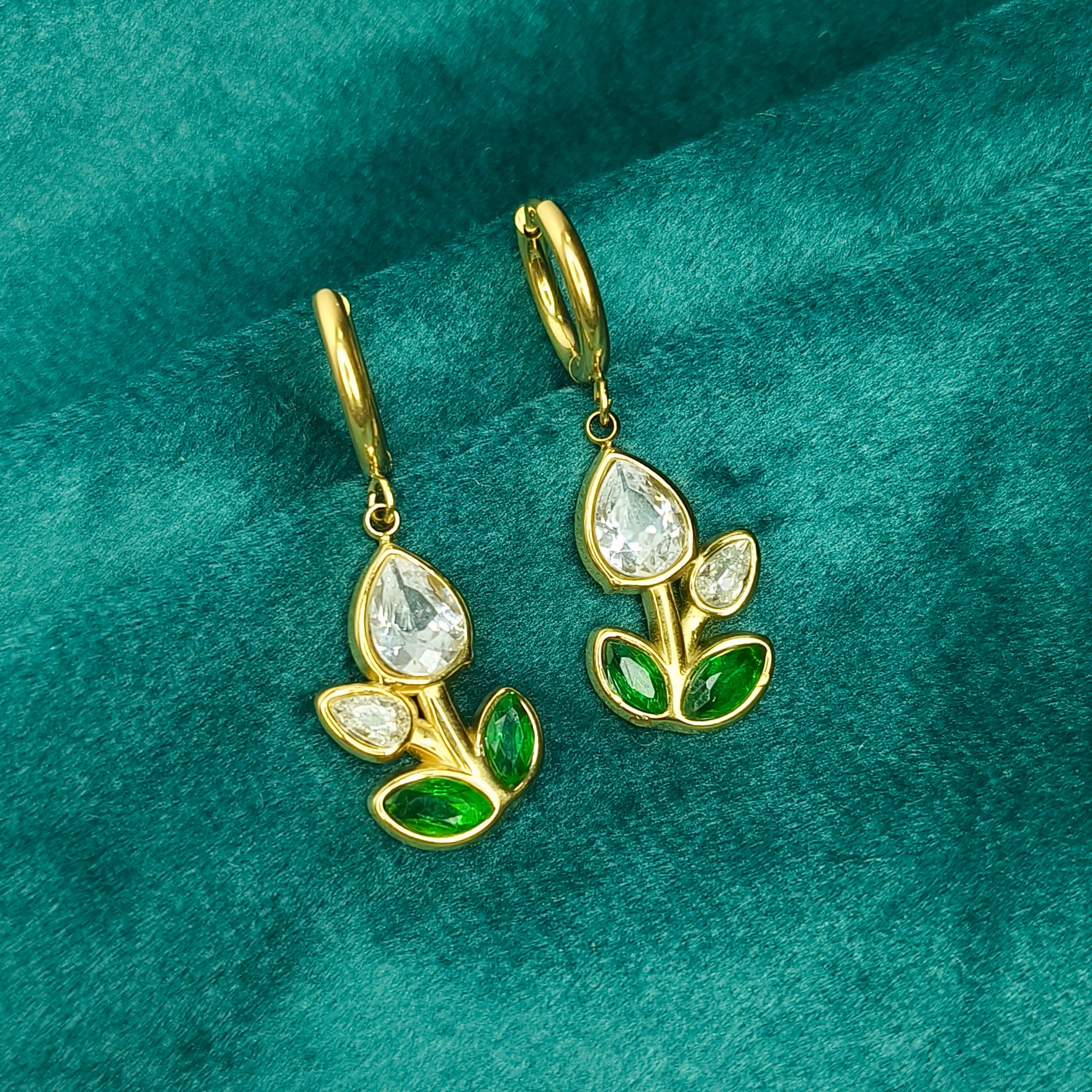 White Crystal Tulip Floral Drop Earrings