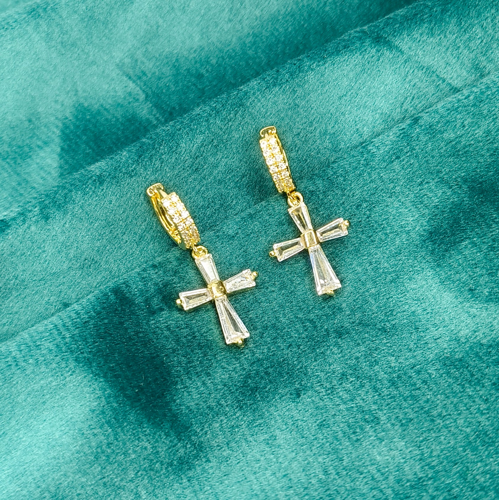 Crystal Cross Drop Huggie Earrings