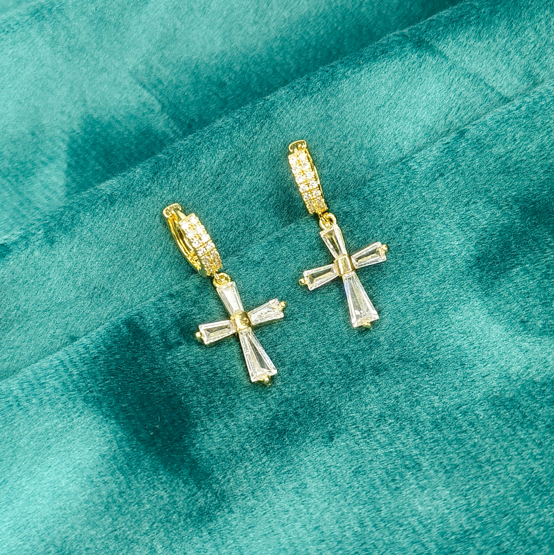 Crystal Cross Drop Huggie Earrings