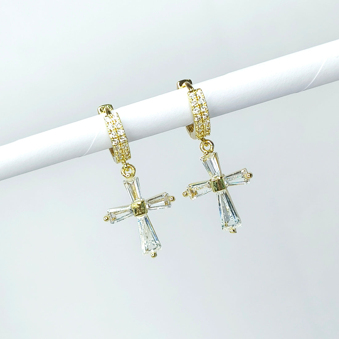 Crystal Cross Drop Huggie Earrings