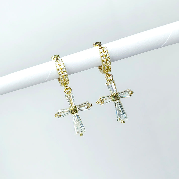 Crystal Cross Drop Huggie Earrings