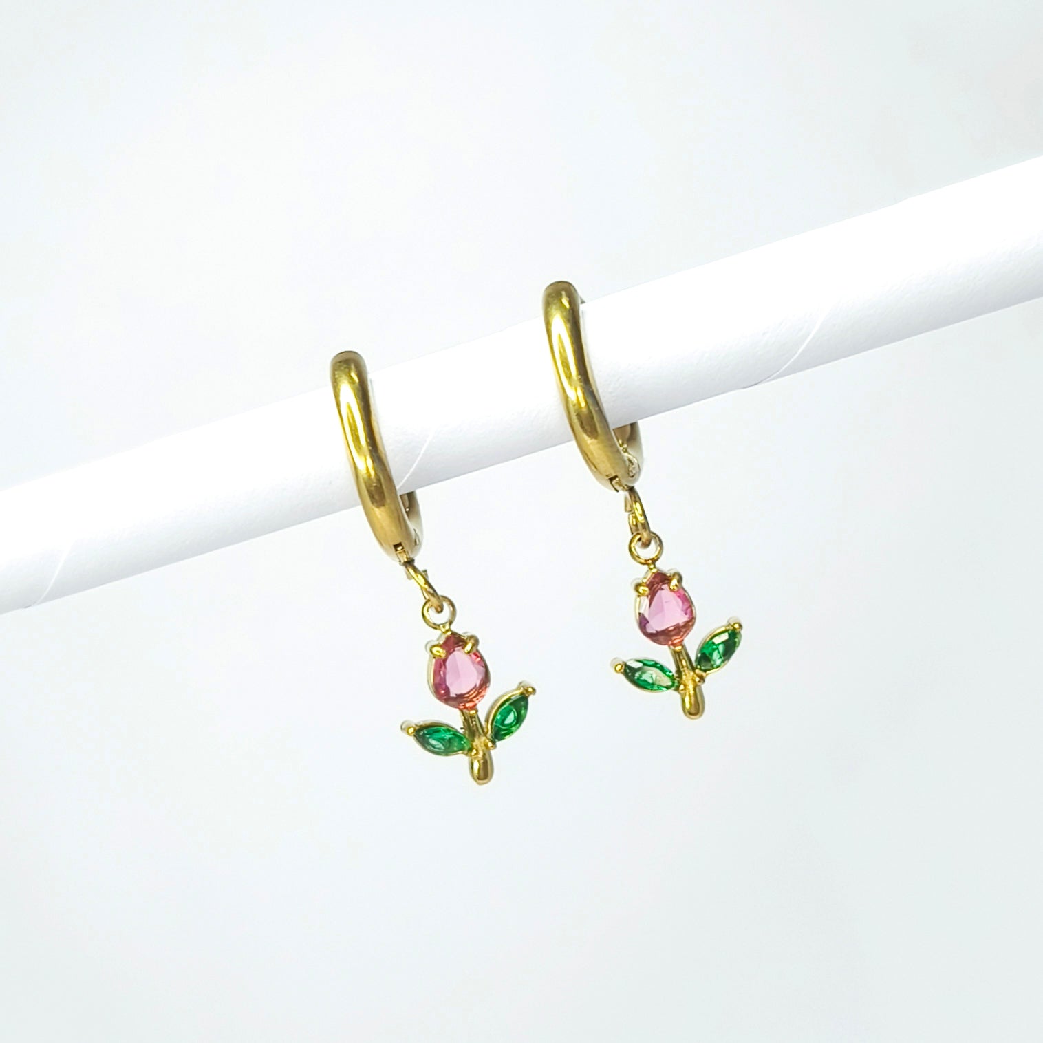 Pink Tulip Charm Drop Earrings