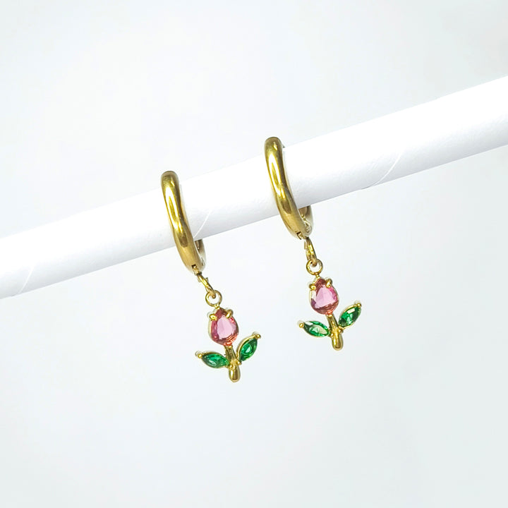Pink Tulip Charm Drop Earrings