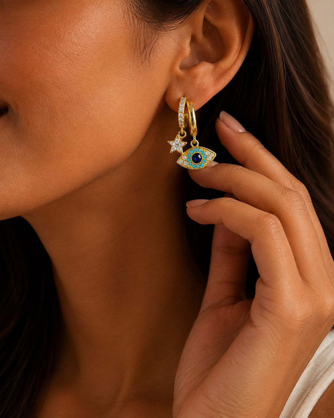 Midnight Eye & Star Huggie Earrings
