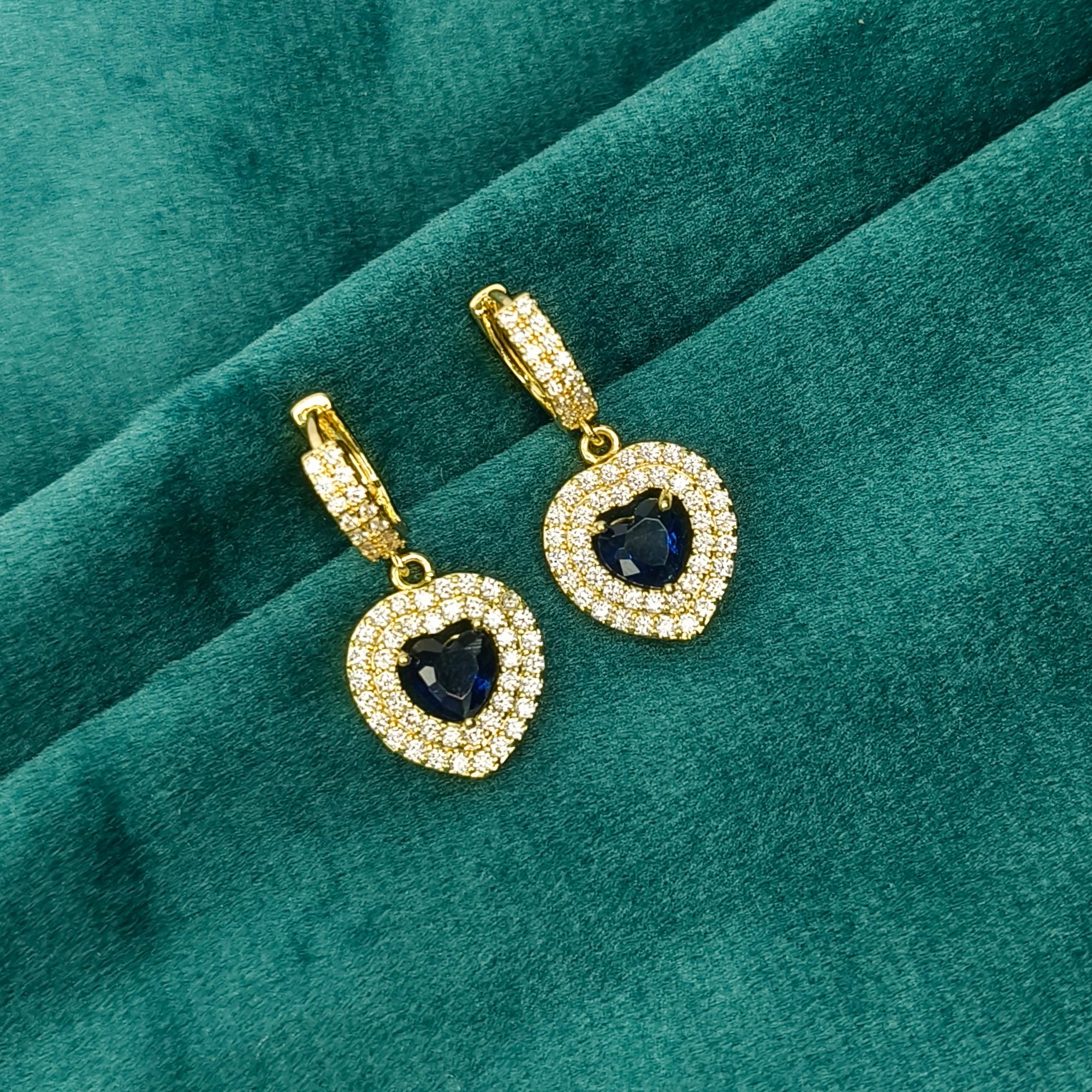 Sapphire Heart Halo Huggie Earrings