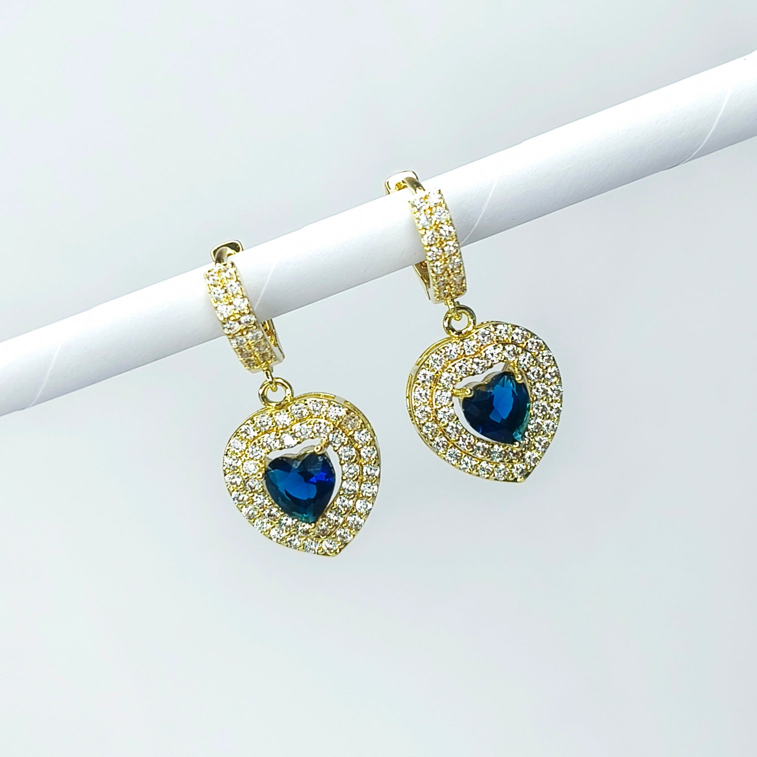 Sapphire Heart Halo Huggie Earrings