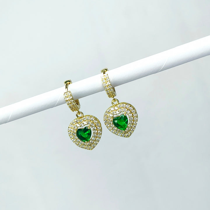 Emerald Heart Halo Huggie Earrings