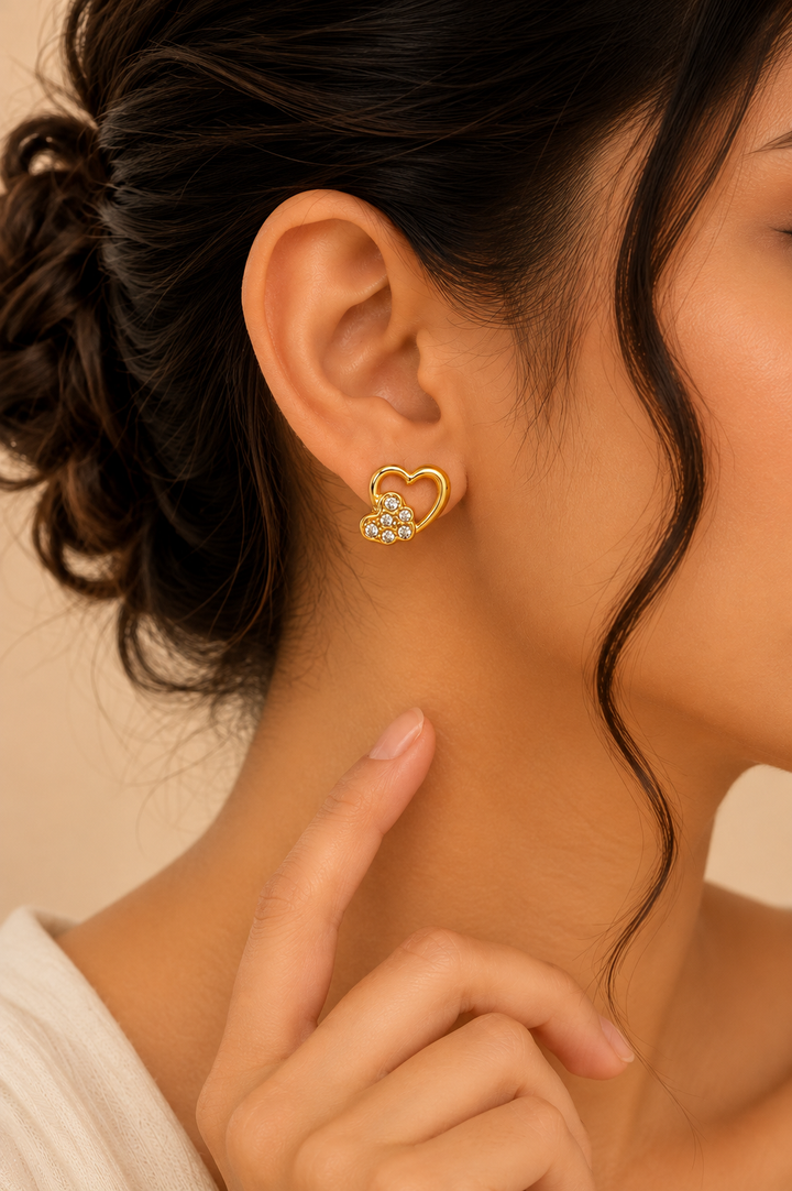 Golden Heart Spark Stud Earrings