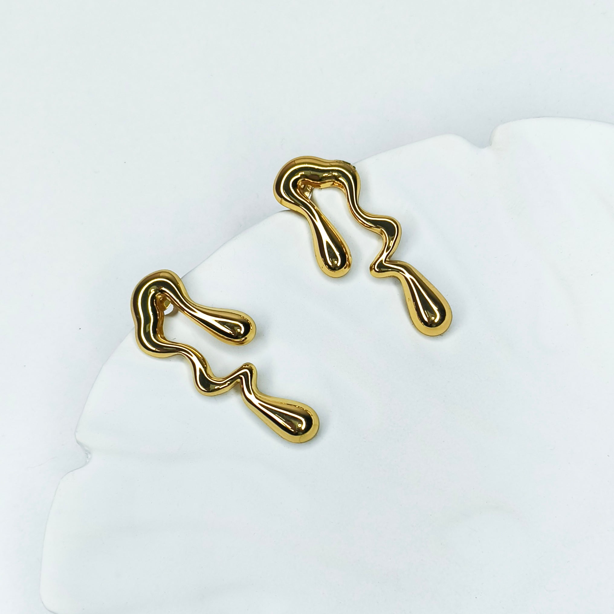 Golden Sculpted Wave Drop Earrings