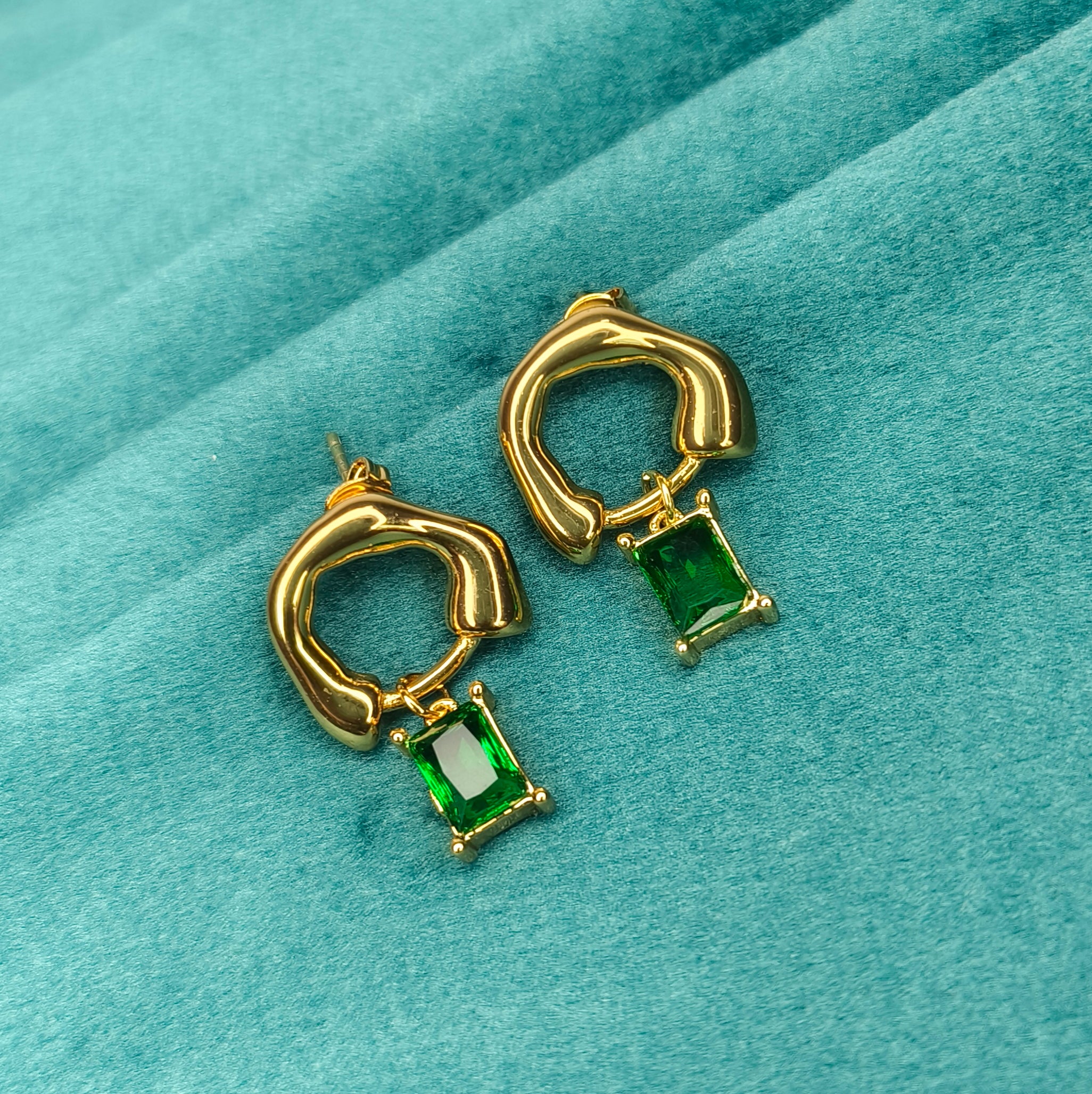 Green Jewel Drop Hoop Earrings