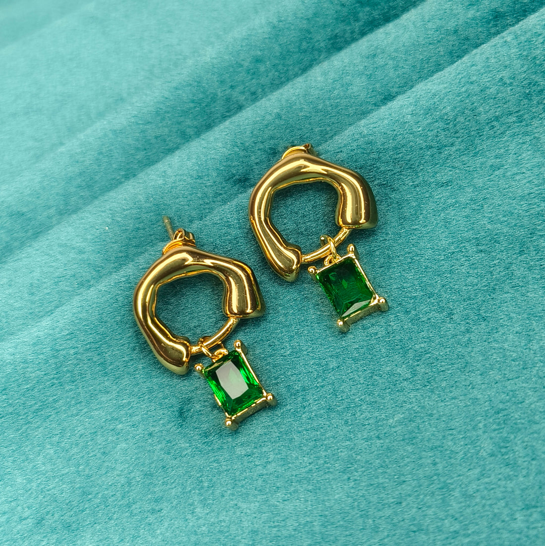 Green Jewel Drop Hoop Earrings