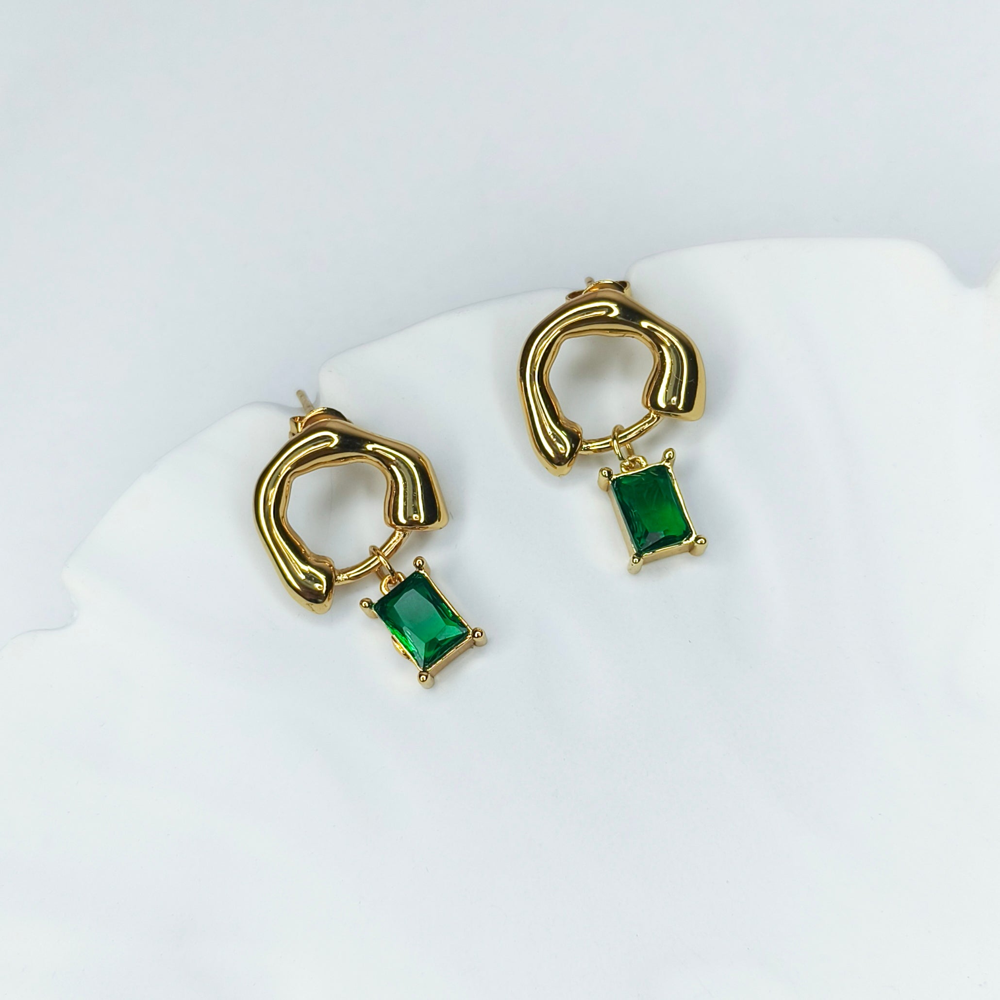 Green Jewel Drop Hoop Earrings