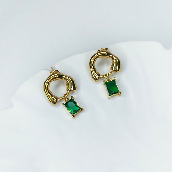Green Jewel Drop Hoop Earrings