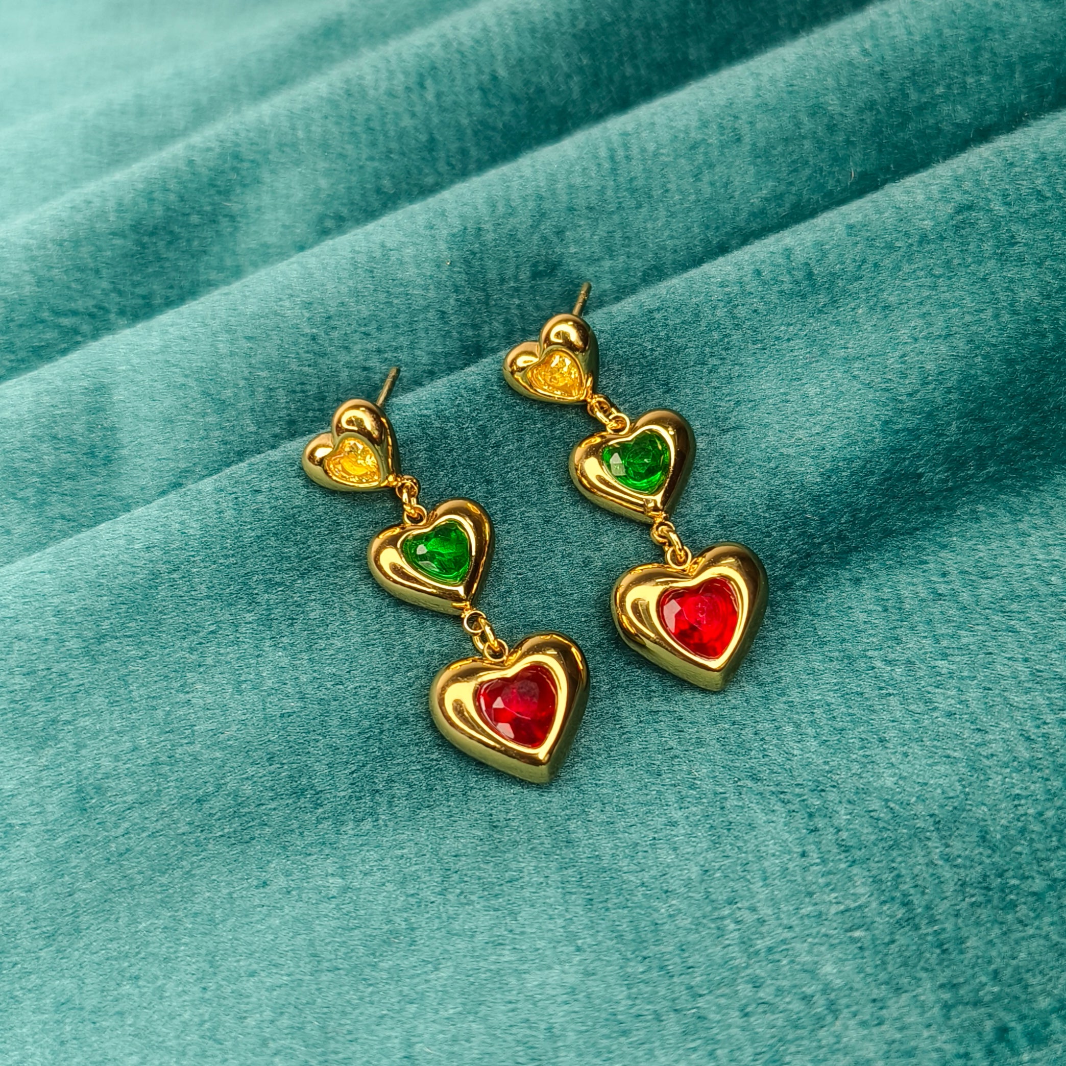 Multicolour Heart Charm Drop Earrings
