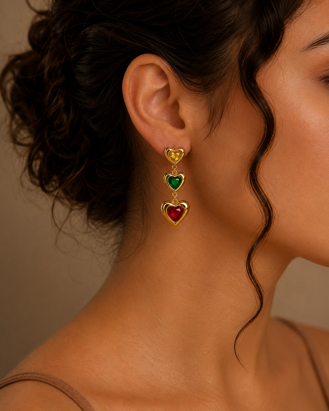 Multicolour Heart Charm Drop Earrings
