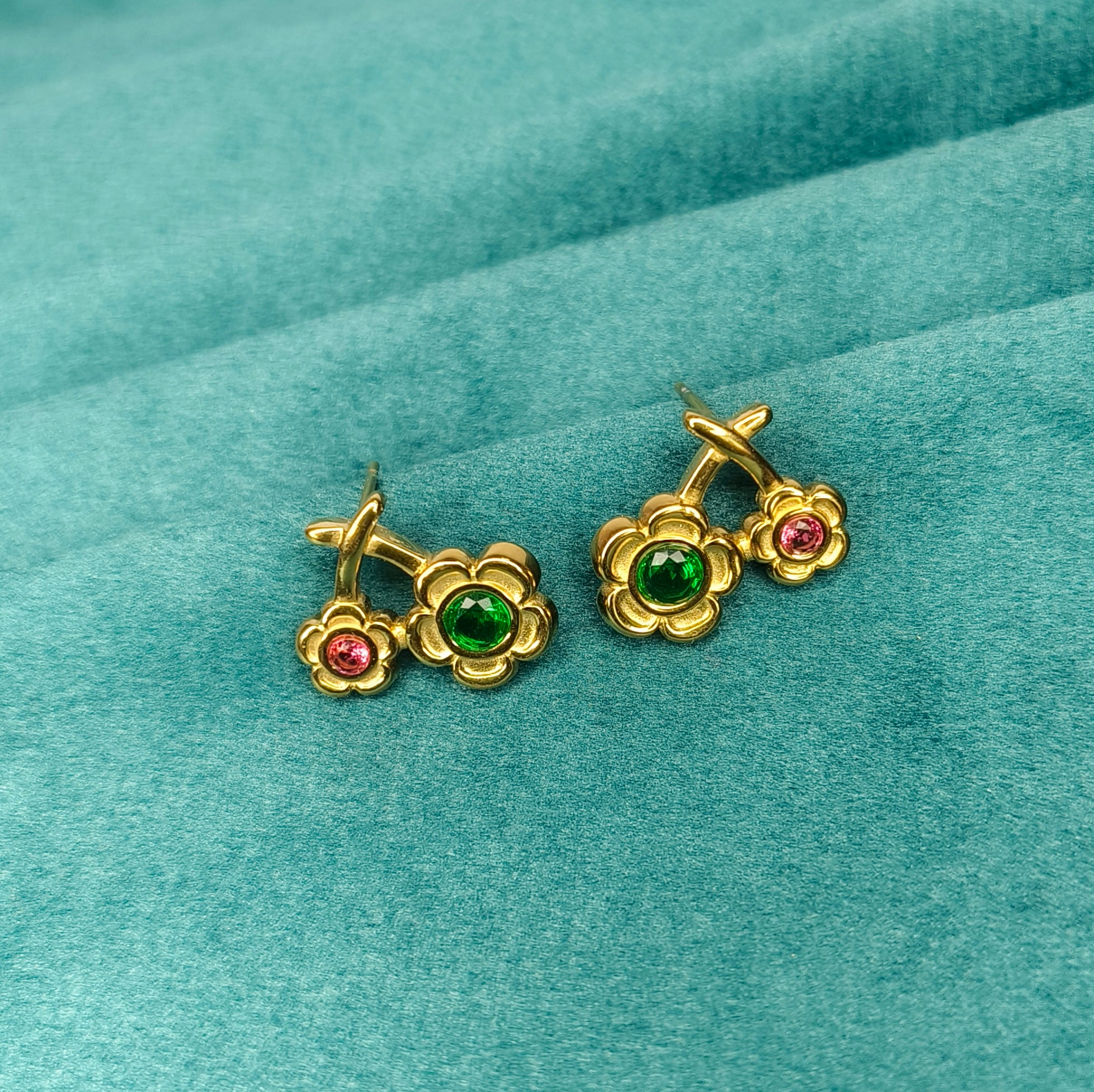 Emerald & Rose Bloom Studs