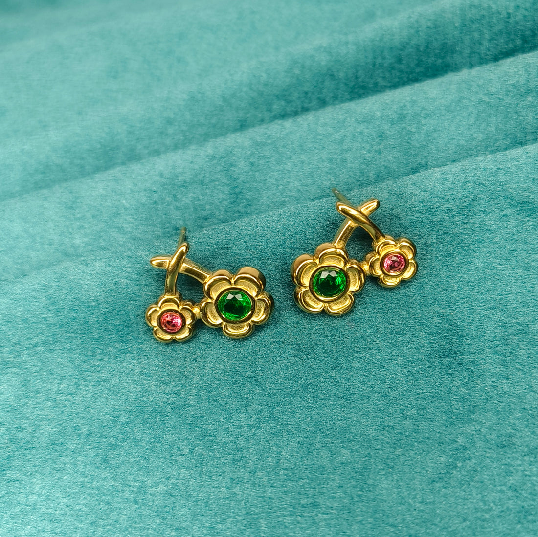 Emerald & Rose Bloom Studs