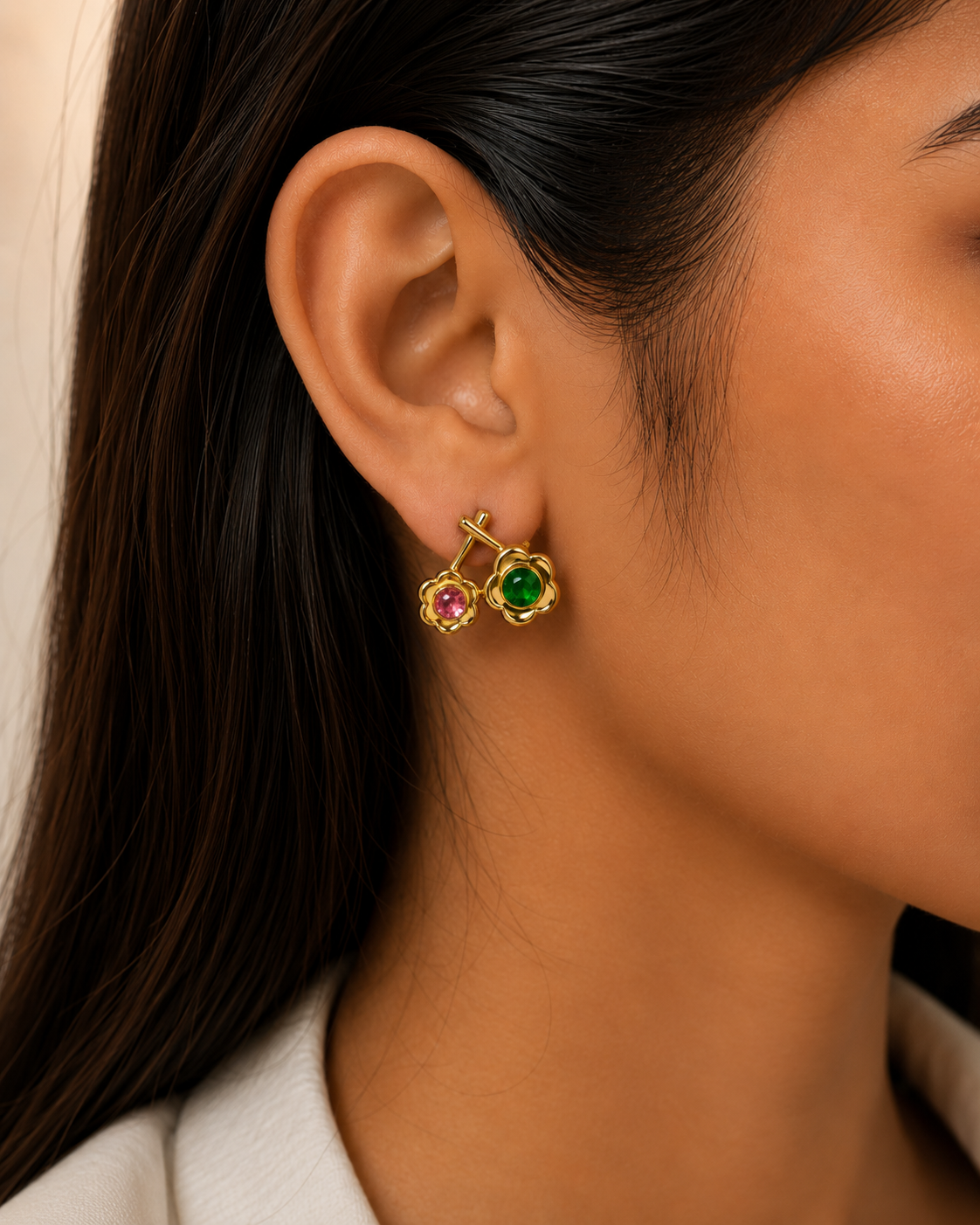 Emerald & Rose Bloom Studs