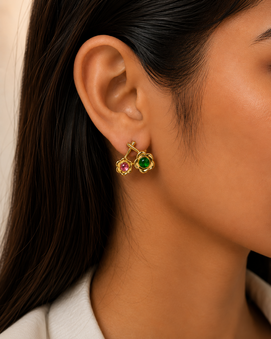 Emerald & Rose Bloom Studs
