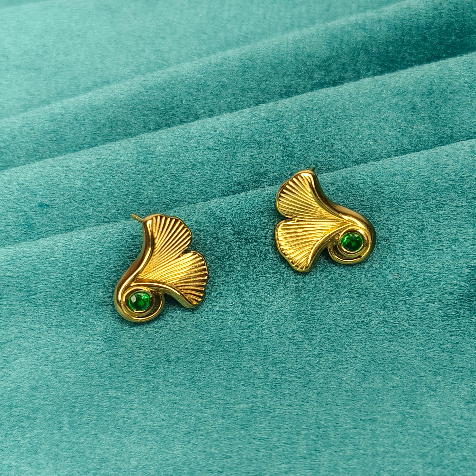 Emerald Ginkgo Leaf Studs