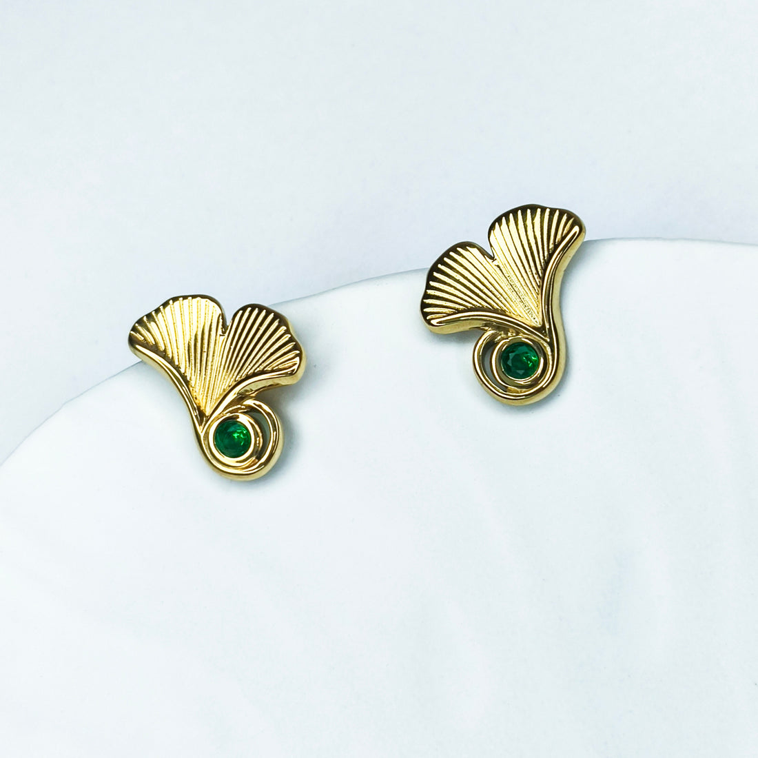 Emerald Ginkgo Leaf Studs