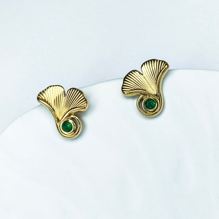 Emerald Ginkgo Leaf Studs