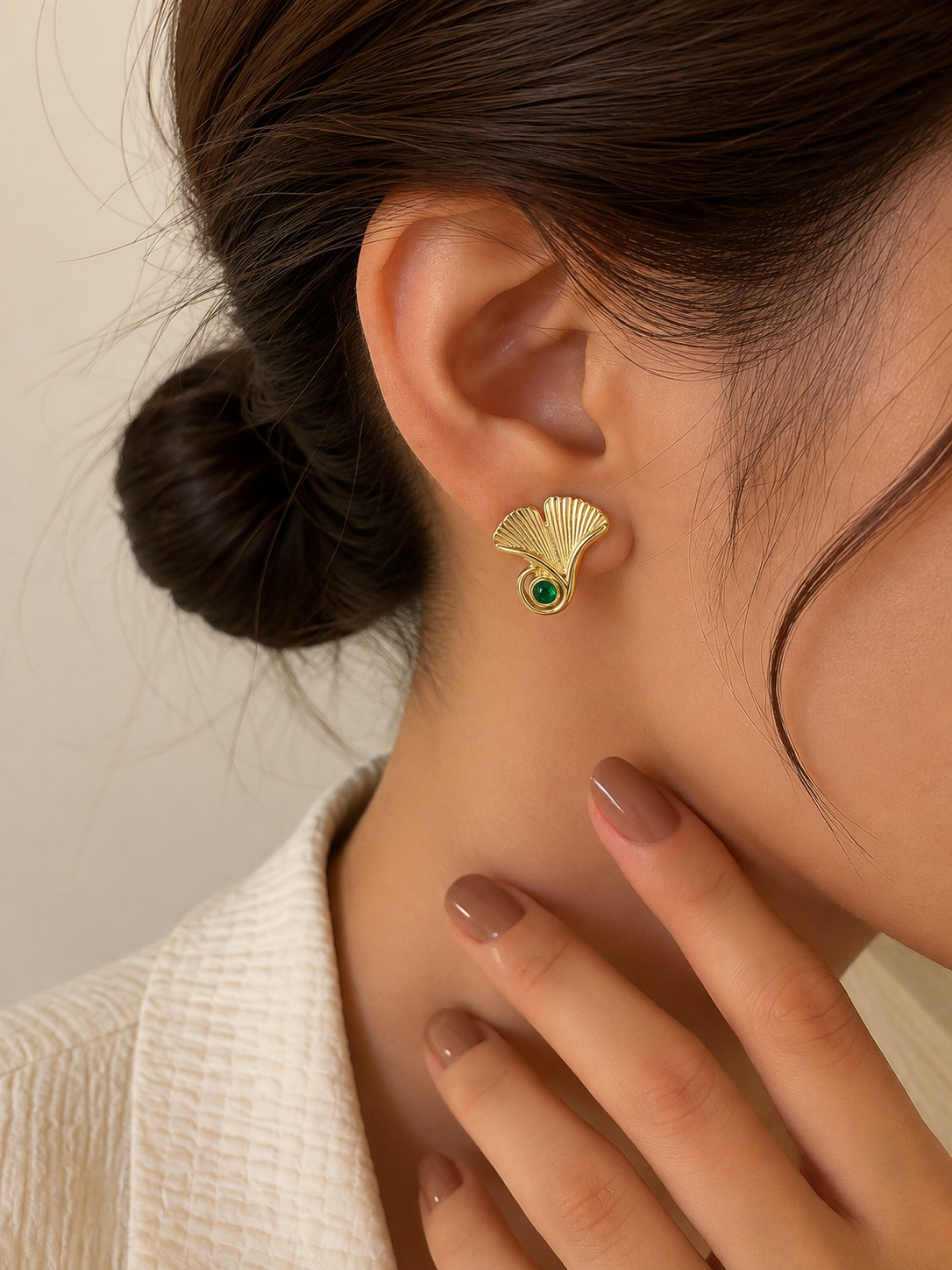 Emerald Ginkgo Leaf Studs
