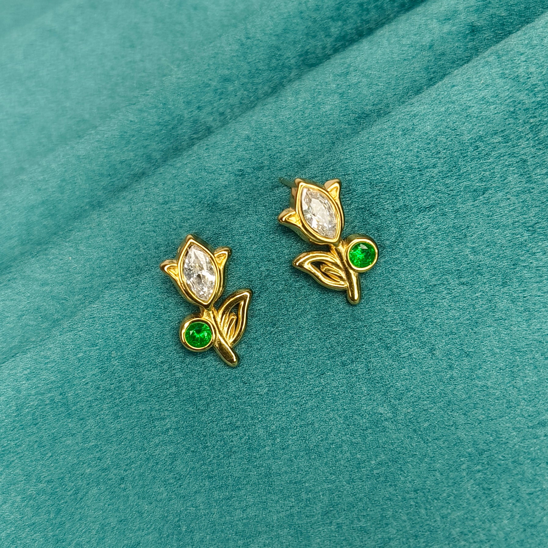 Emerald Tulip Bloom Stud Earrings