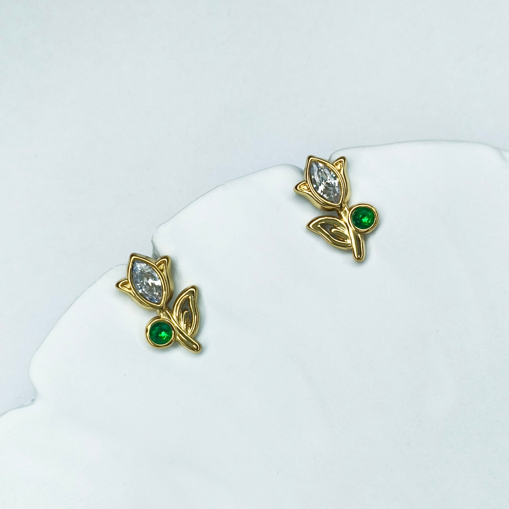 Emerald Tulip Bloom Stud Earrings