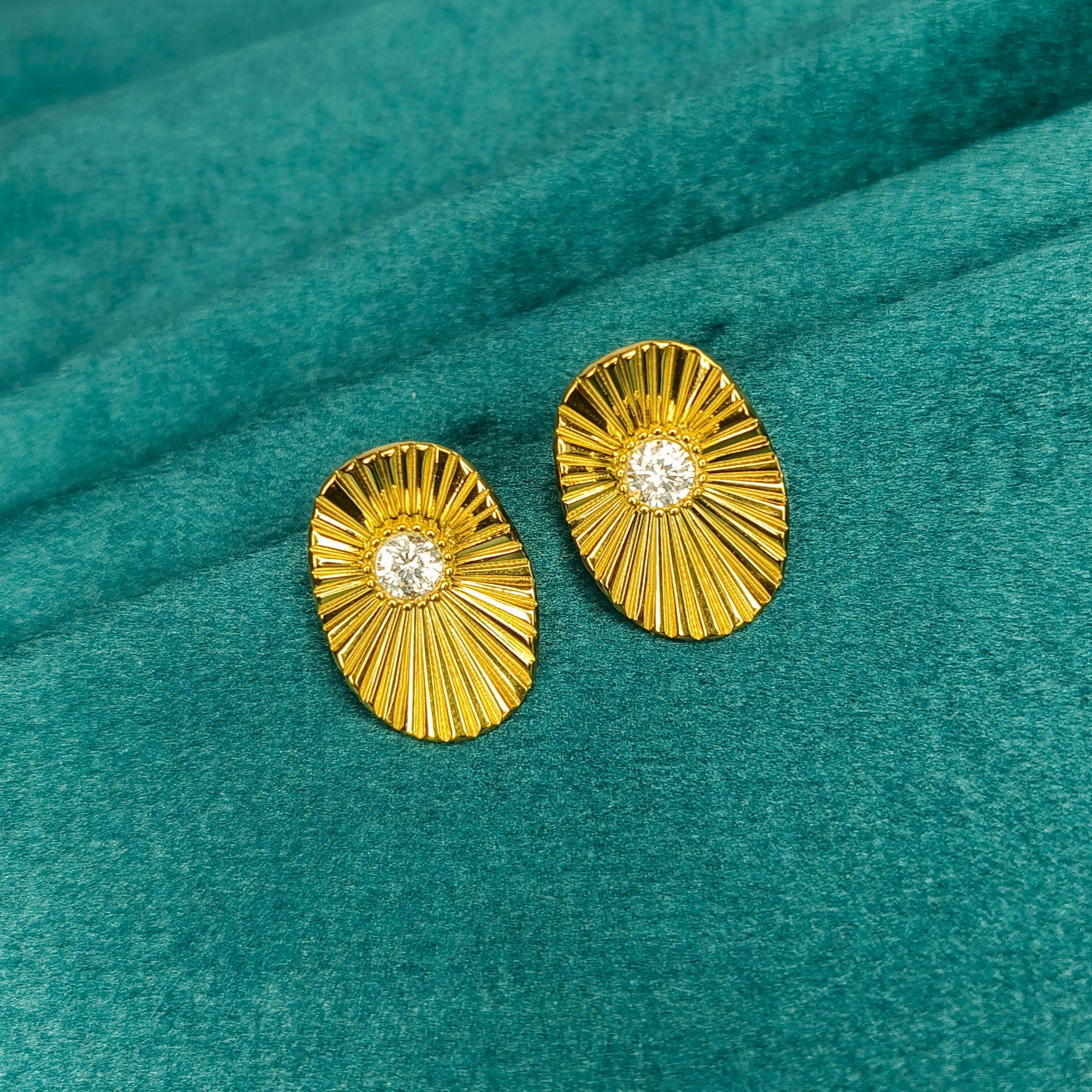 Golden Sunburst Crystal Stud Earrings