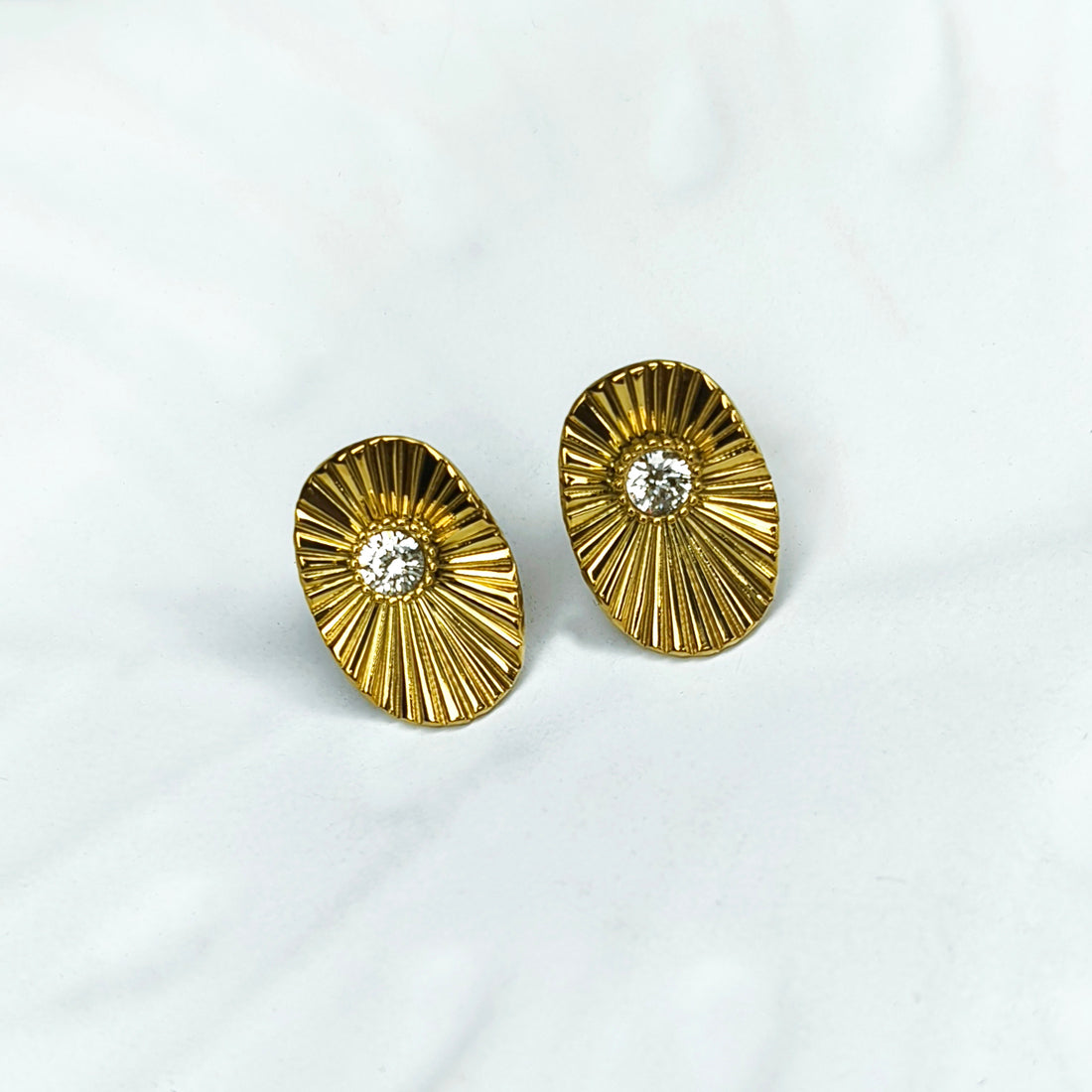 Golden Sunburst Crystal Stud Earrings