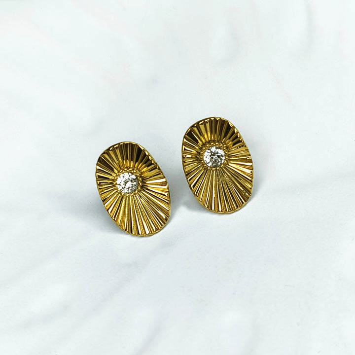 Golden Sunburst Crystal Stud Earrings