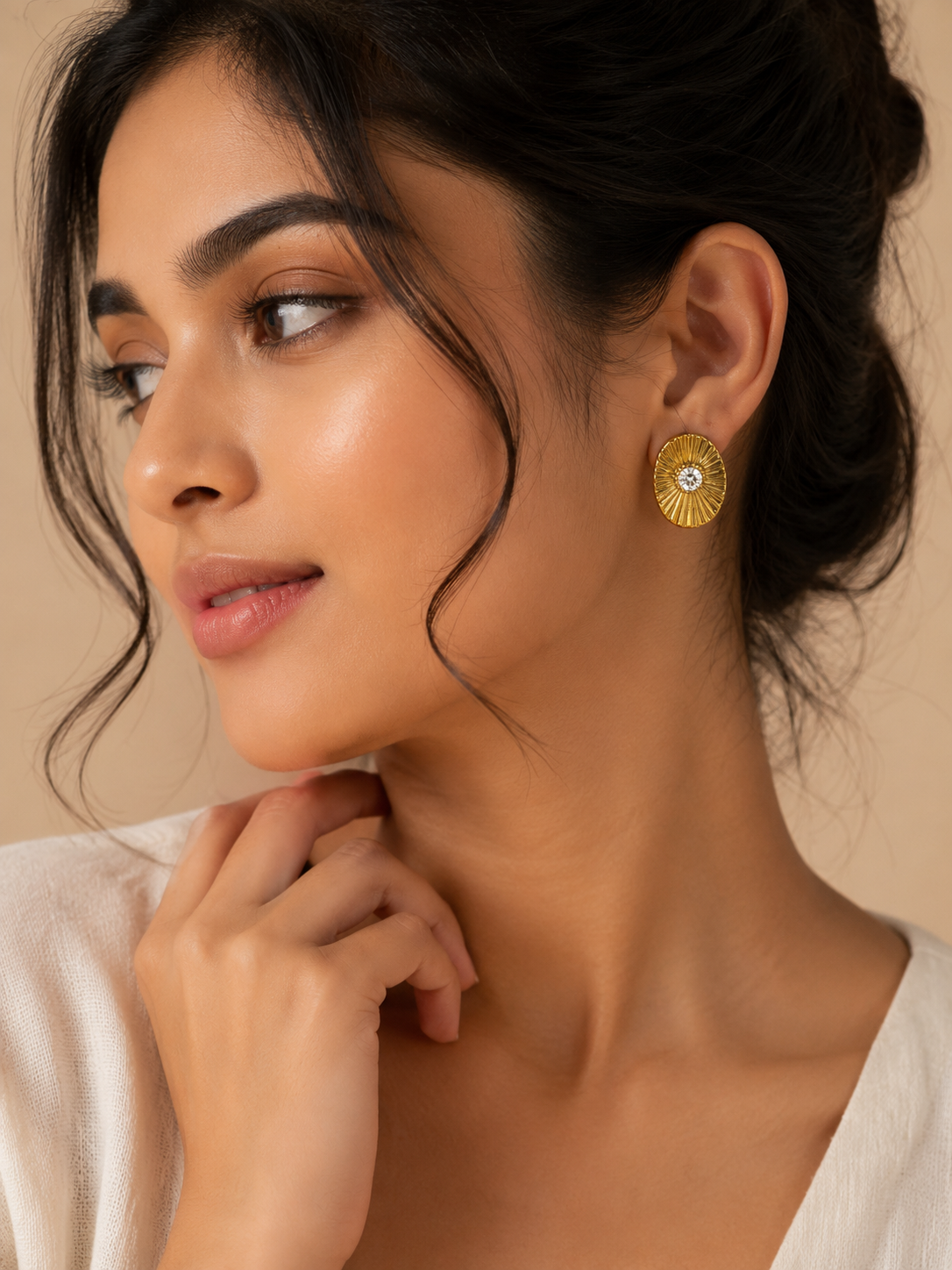 Golden Sunburst Crystal Stud Earrings