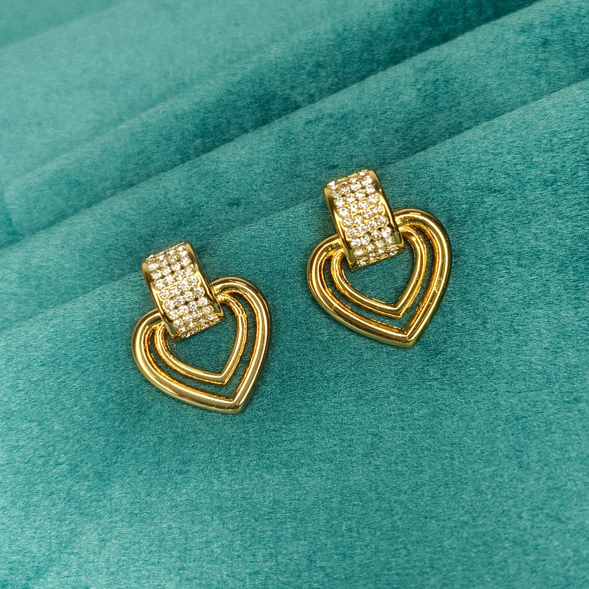 Golden Layered Heart Crystal Huggies