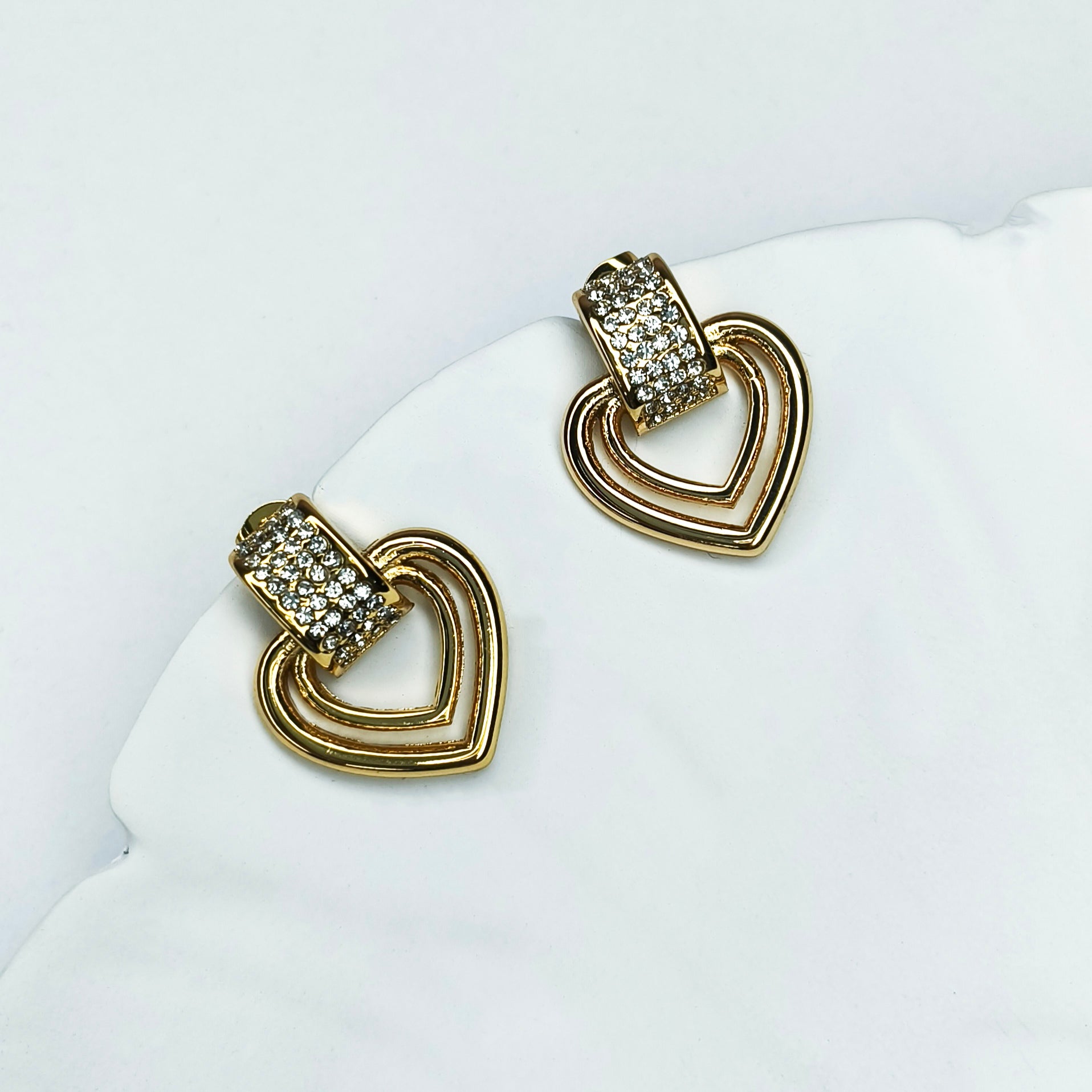 Golden Layered Heart Crystal Huggies