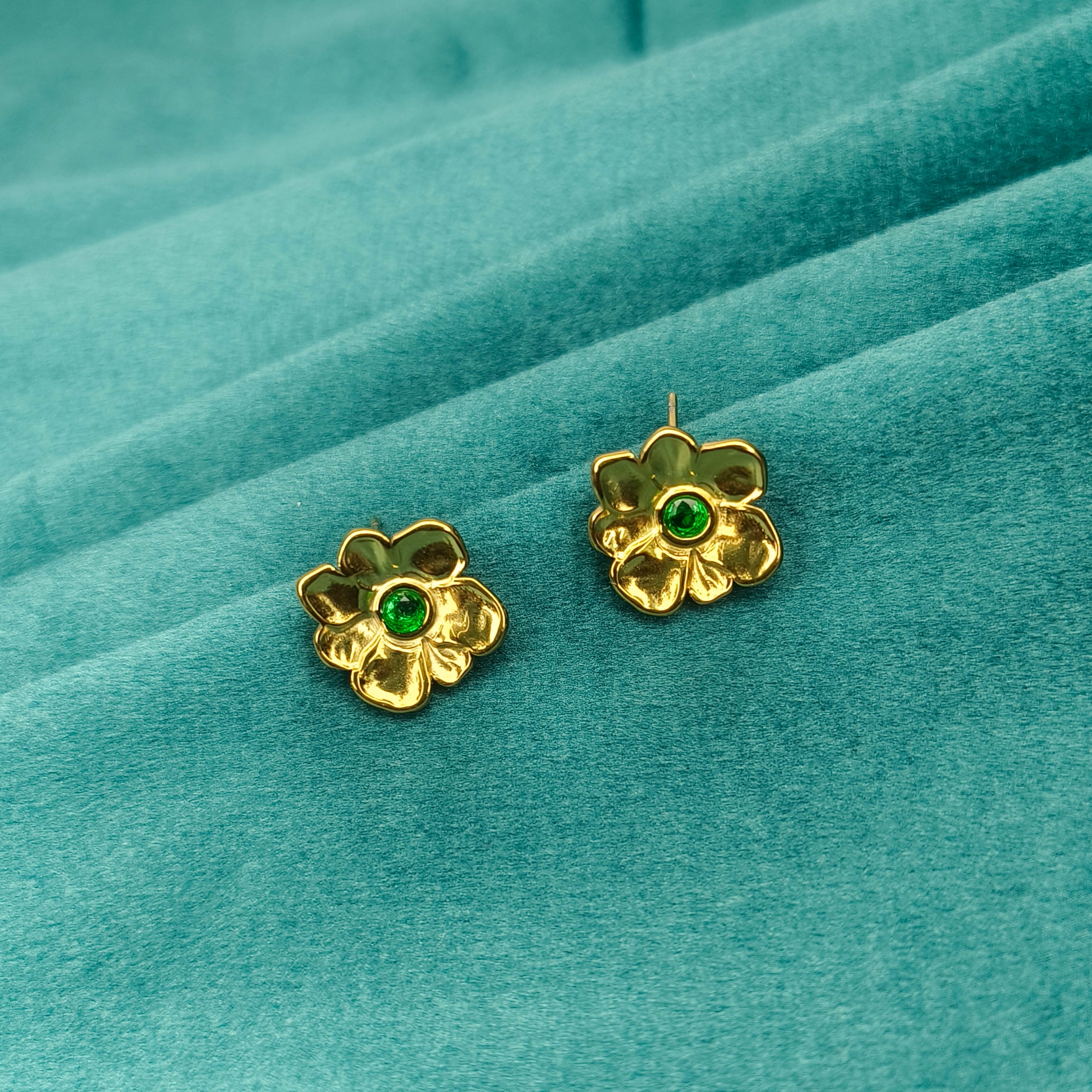 Emerald Blossom Petal Studs