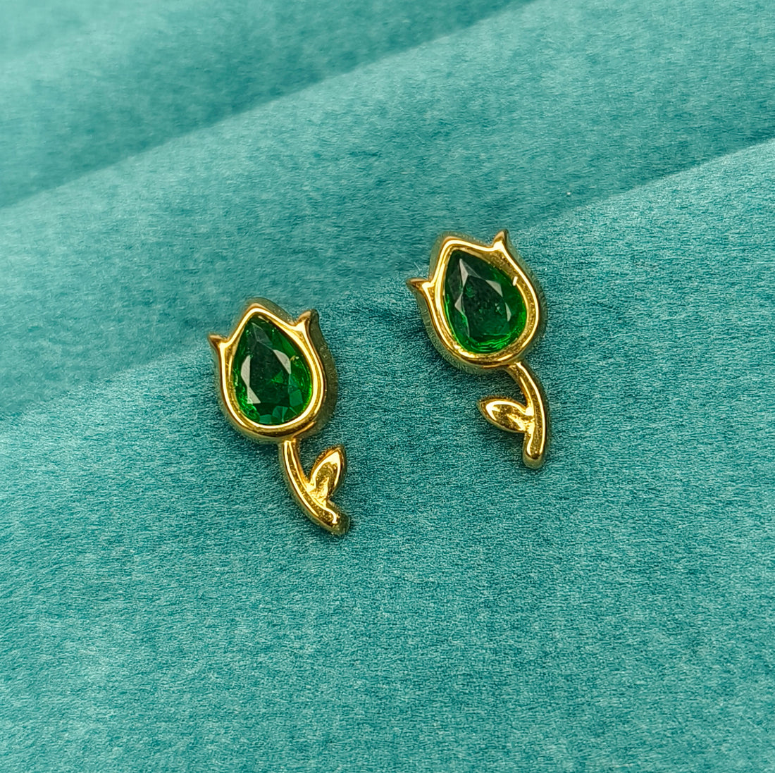 Emerald Tulip Bud Stud Earrings