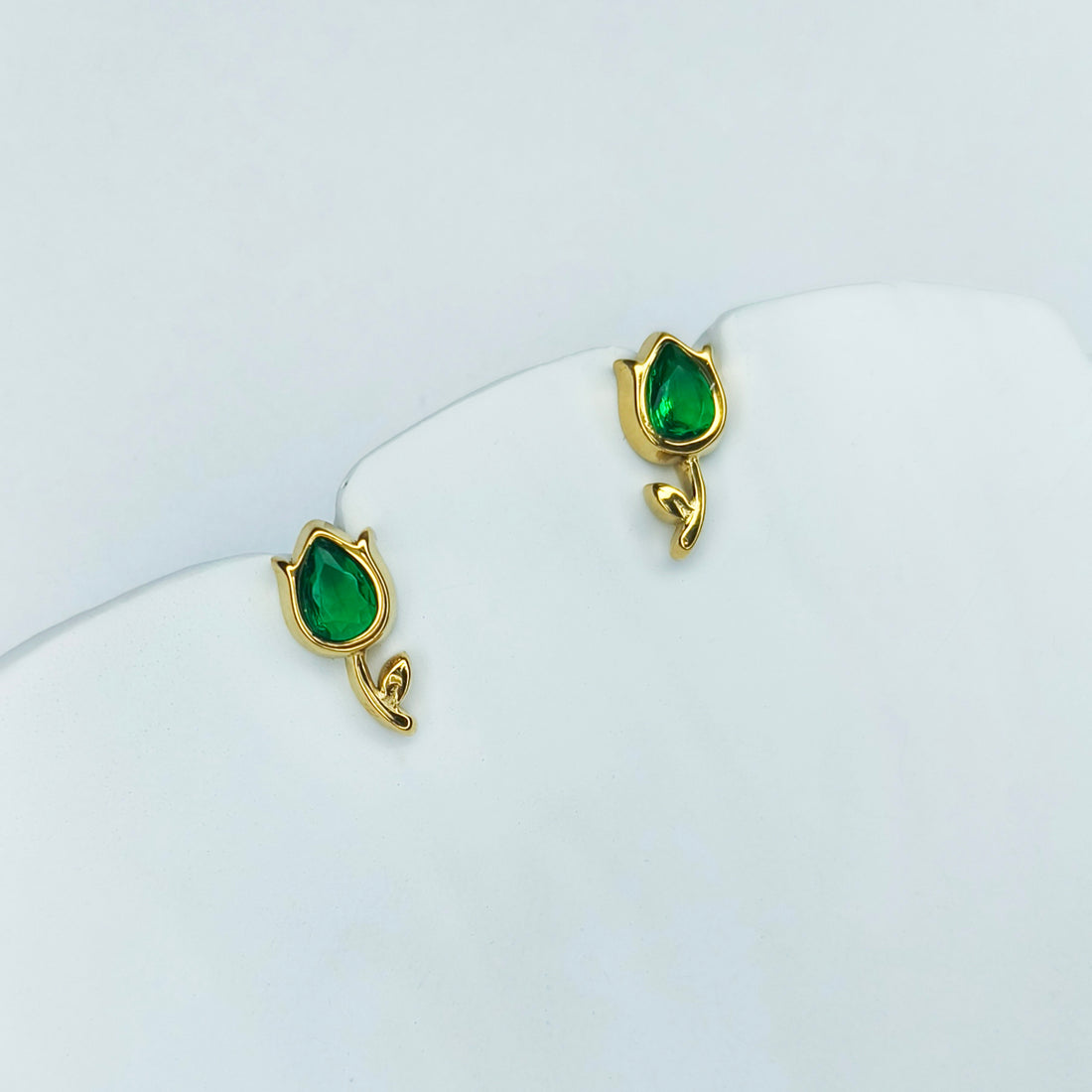Emerald Tulip Bud Stud Earrings