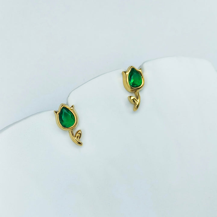 Emerald Tulip Bud Stud Earrings